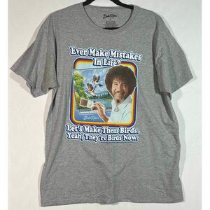 Bob Ross T Shirt Unisex Large Gray Graphic Tee 90s Humor‎ Art Classic Quotes